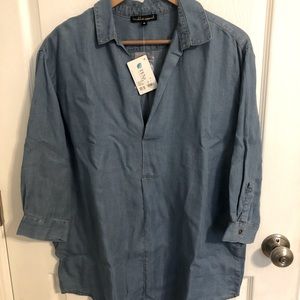 NWT - Women 3/4 Sleeve Blue Denim Blouse/Dress Shirt